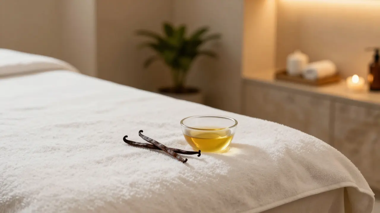 Spa interiér s kakaovým olejem a ručníkem