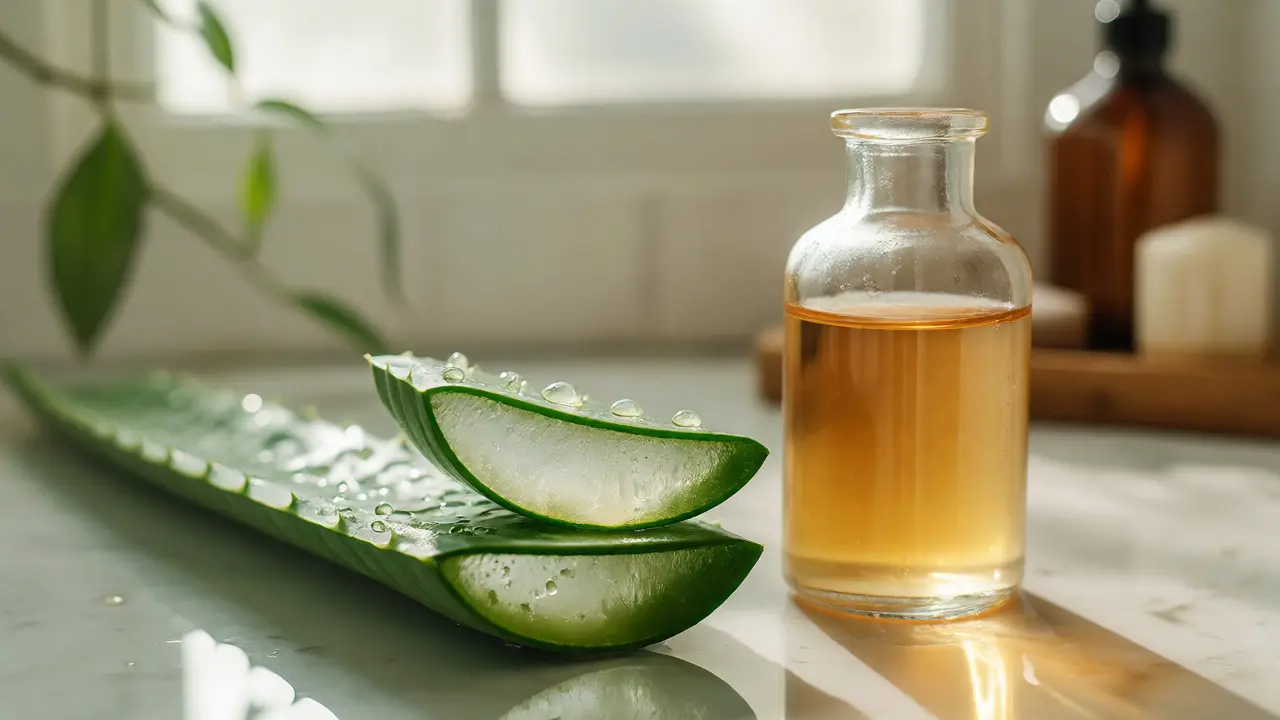 Přírodní domácí prostředky proti svědění: čerstvý aloe vera gel a jablečný ocet