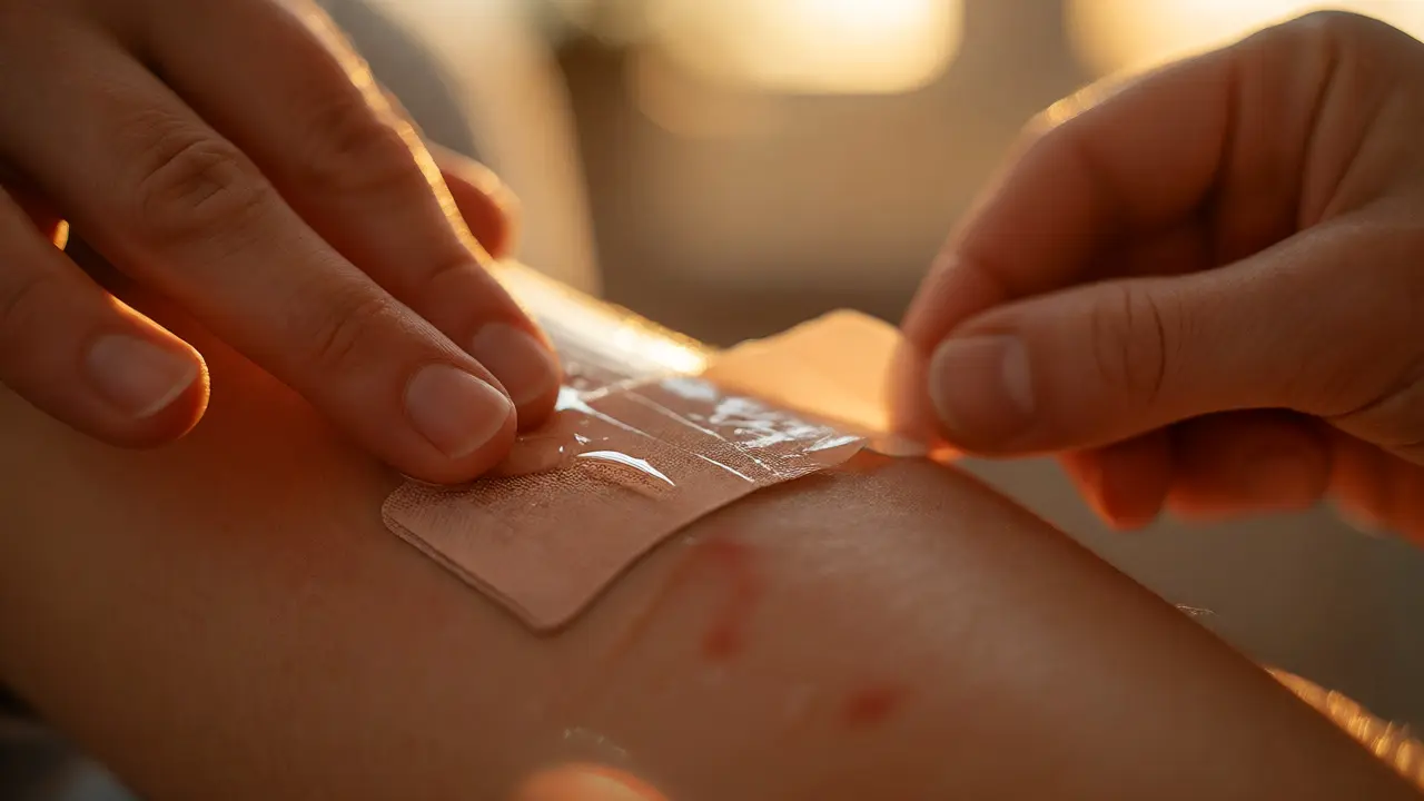 Pomalé odlepování tejpu z paže s použitím oleje
